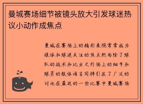 曼城赛场细节被镜头放大引发球迷热议小动作成焦点