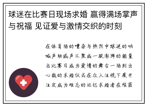 球迷在比赛日现场求婚 赢得满场掌声与祝福 见证爱与激情交织的时刻