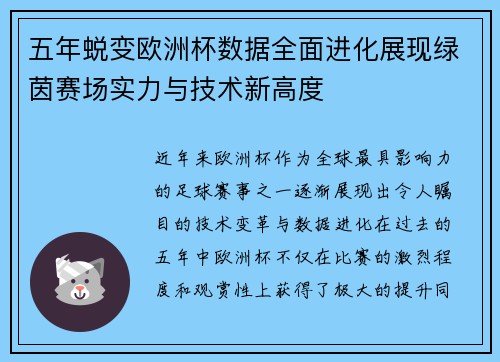 五年蜕变欧洲杯数据全面进化展现绿茵赛场实力与技术新高度